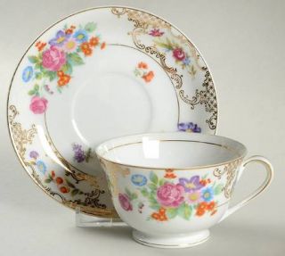 Kongo Romance Footed Cup & Saucer Set, Fine China Dinnerware   Multicolor,Dresde