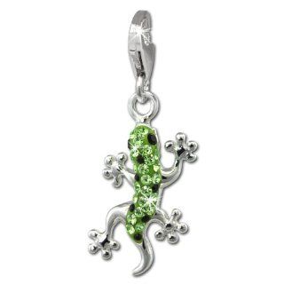SilberDream Glitter Charm gecko with green Czech crystals, 925 Sterling Silver Charms Pendant with Lobster Clasp for Charms Bracelet, Necklace or Earring GSC571L Clasp Style Charms Jewelry