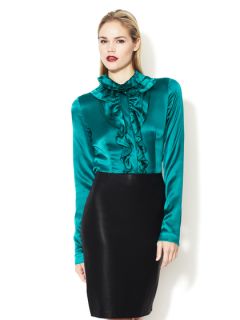 Stretch Satin Ruffle Blouse by LWren Scott