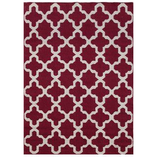 Flat weave Pink/ Purple Abstract Pattern Wool Rug (9 X 12)