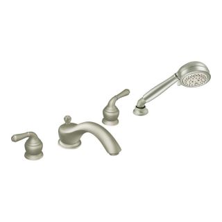 Moen Brushed Nickel Double handle Low Arc Roman Tub Faucet Includes Hand Shower