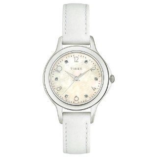 Timex Women's T2M575 Diamond Accented White Leather Strap Watch at  Women's Watch store.