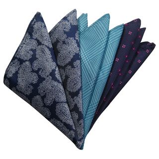 Dmitry Mens Slate/turquoise/blue Italian Silk Pocket Squares (pack Of 3)