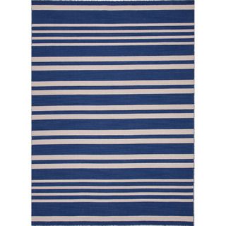 Handmade Flat Weave Stripe Pattern Blue Modern Rug (5 X 8)