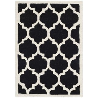 Handmade Moroccan Black Wool Rug With Canvas Backing (3 X 5)