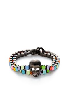 Multicolor Crystal & Skull Double Wrap Bracelet by Tom Binns