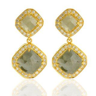 18kt Yellow Gold Diamond Pave Wedding Drop Earrings Fine Jewelry for Women's Jewelry