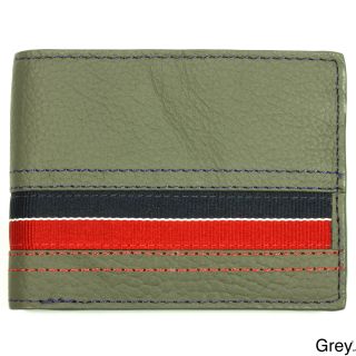 Yl Mens Striped Leather Bi fold Wallet With 10 Card Slots