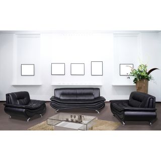 Christina Black Leather 3 piece Sofa Set