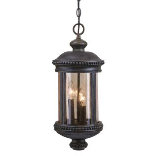 Hanging Lantern 3 light Outdoor Black coral Cognac glass Light Fixture