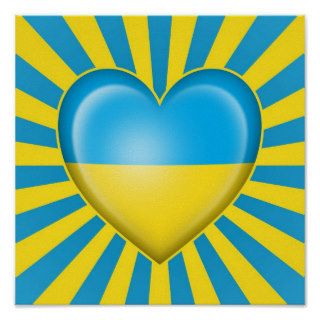 Ukrainian Heart Flag with Star Burst Posters