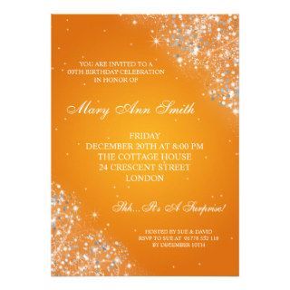 Elegant Birthday Party Sparkling Glitter Orange Custom Announcement
