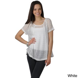 Journee Collection Journee Collection Womens Short sleeve Scoop Neck Crochet Top White Size S (4  6)