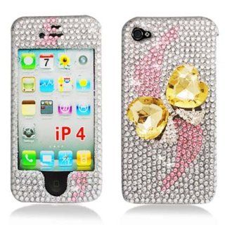 3D FULL DIAMOND, BUTTERFLY HEARTS ORANGE for iPhone 4 G S 4G 4GS (Verizon/AT&T/Sprint) Cell Phones & Accessories