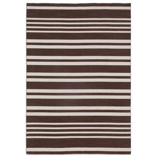 Flat weave Beige/ Brown Stripe Pattern Wool Rug (5 X 8)