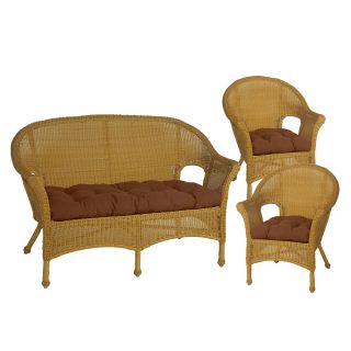 Bria Chocolate Brown Wicker Chair And Love Seat Cushions (set Of 3)
