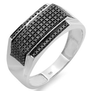 0.48 Carat (ctw) Platinum Plated Sterling Silver Black Diamond Men's Flashy Hip Hop Pinky Ring 1/2 CT Jewelry