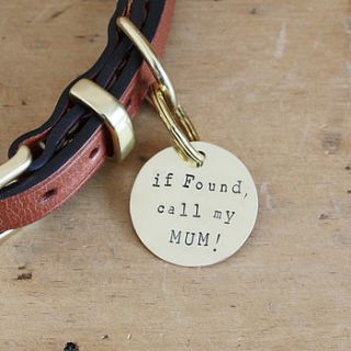 'if found…' brass dog id tag by merry dogs