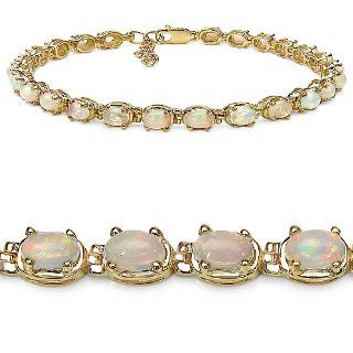 3.68 Genuine Opal 14k Gold Plated Sterling Silver tennis Bracelet ( 7.5 inches) Jewelry