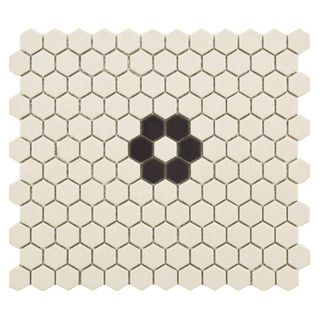 Somertile Manhattan Hex Antique White With Flower 10.25x12 inch Unglazed Porcelain Mosaic Tiles (pack Of 10)