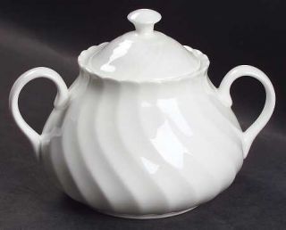 Wedgwood Candlelight Sugar Bowl & Lid, Fine China Dinnerware   All White,Swirled