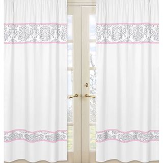 Pink   White Elizabeth Damask 84 inch Curtain Panel Pair
