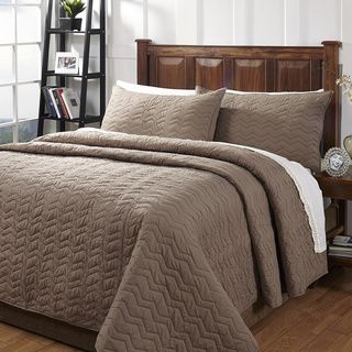 Zig Zag Taupe Textured Cotton Quilt Set