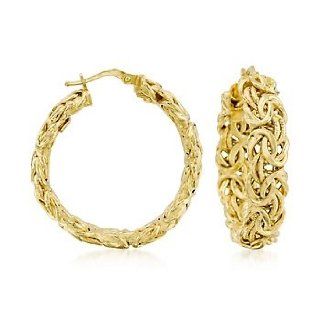 Italian 14kt Yellow Gold Byzantine Hoop Earrings Jewelry