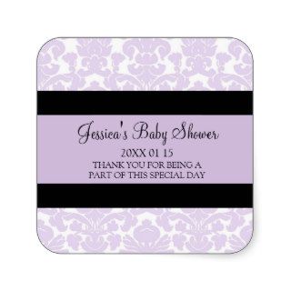 Violet Damask Baby Shower Favor Stickers