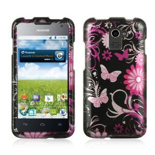 Pink Flowers & Butterflies on Black Hard Case for Huawei Premia 4G M931 Cell Phones & Accessories