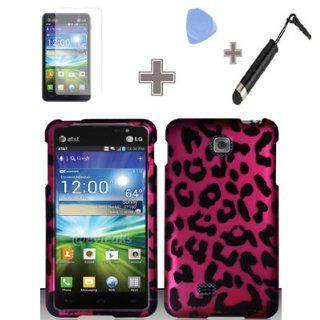 Rubberized Hot Pink Black Leopard Snap on Design Case Hard Case Skin Cover Faceplate with Screen Protector, Case Opener and Stylus Pen for LG Escape P870   AT&T Cell Phones & Accessories