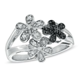10 CT. T.W. Enhanced Black and White Daisy Bouquet Ring in Sterling