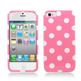 Aimo IPH5PCPD304 Trendy Polka Dot Hard Snap On Protective Case for iPhone 5   Retail Packaging   Light Pink/White Cell Phones & Accessories
