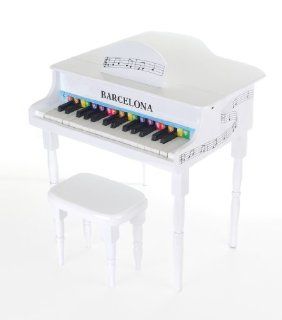 Barcelona Kid's 30 Key Baby Grand Piano with Matching Bench   White 