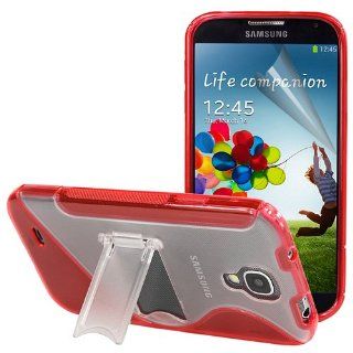 Evecase S Shape TPU Cover Case with Kick Stand and Clear Screen Protector for Samsung Galaxy S IV / S4 GT I9500 (AT&T, Verizon, T Mobile, Sprint)   Red / Clear Cell Phones & Accessories