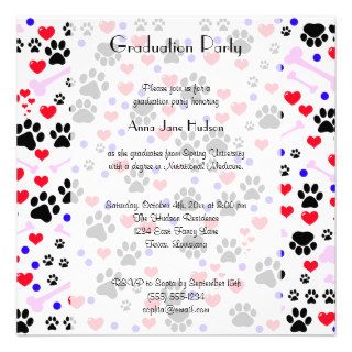 Graduation   Paws, Bones, Hearts   Red Pink Blue Invites