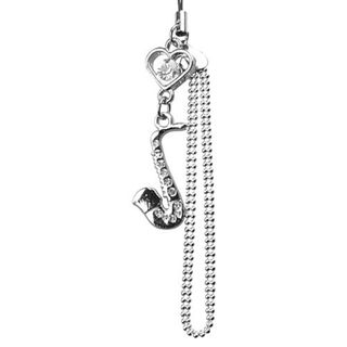 BasAcc Diamante Heart/Jazz Saxophone Phone Charm   Silver/White BasAcc Other Cell Phone Accessories