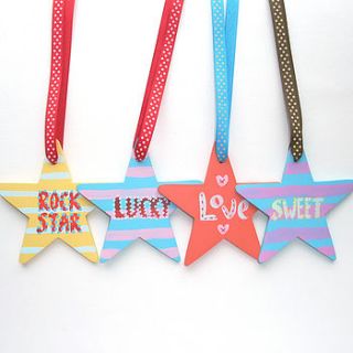 personalised wooden star tags by moobaacluck