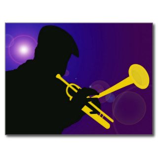 Silhouette of a Trumpet Player on Purple and Blue Post Card