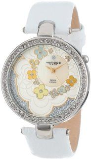 Akribos XXIV Women's AK601WT Lady Diamond Flower Dial Swiss Quartz Leather Strap Watch at  Women's Watch store.
