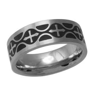 Mens 7.0mm Black Ion Plated Cross Wedding Band in Stainless Steel