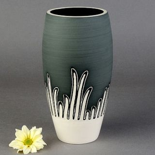 handmade ceramic reed design curved vase by rowena gilbert contemporary ceramics