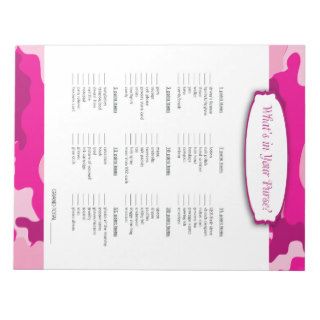 What's in your purse Pink Camo Baby Shower Game Note Pad