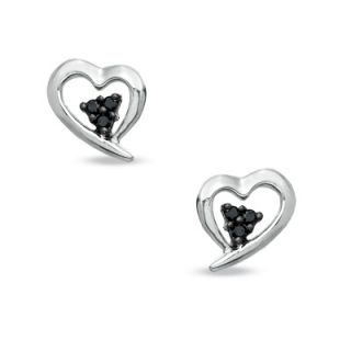 Enhanced Black Diamond Accent Heart Stud Earrings in Sterling Silver