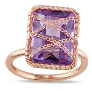 Sofia B Emerald Cut Amethyst Ring in Sterling Silver with 14K Rose