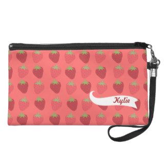 Strawberry Pattern Designer Girly Wristlet Bag