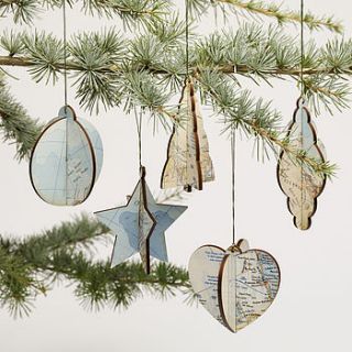 vintage map christmas decorations by bombus