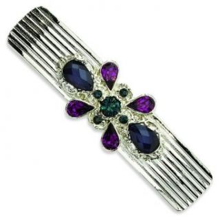 Silver Tone Blue & Dark Purple Crystal Barrette 1928 Jewelry Clothing