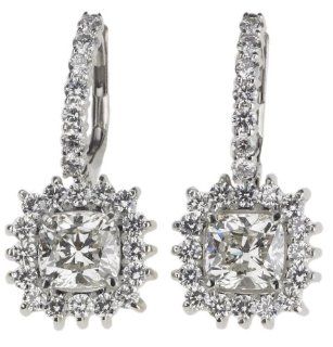 18k White Gold Cushion Cut Diamond Earrings (GIA Certified 2.31 cttw centers, 3.43 cttw, H Color, VS1 VVS2 Clarity) Dangle Earrings Jewelry