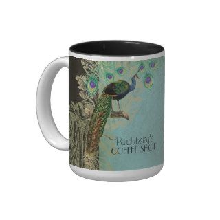 Vintage Peacock Feathers Etchings   Kitchen Decor Coffee Mug